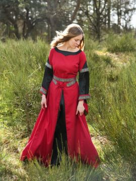 Edles Mittelalterkleid Bliaut rot-schwarz XXL