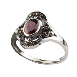 Silberring Red Marcasite