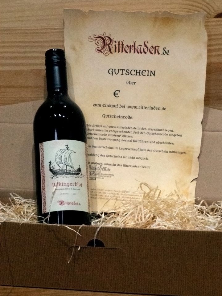 Geschenkbox mit Met "Wikingerblut" und Einkaufsgutschein