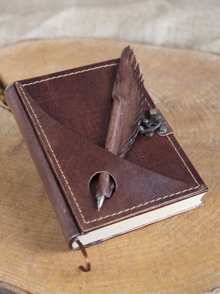 Lederbuch mit Federhalter braun, klein